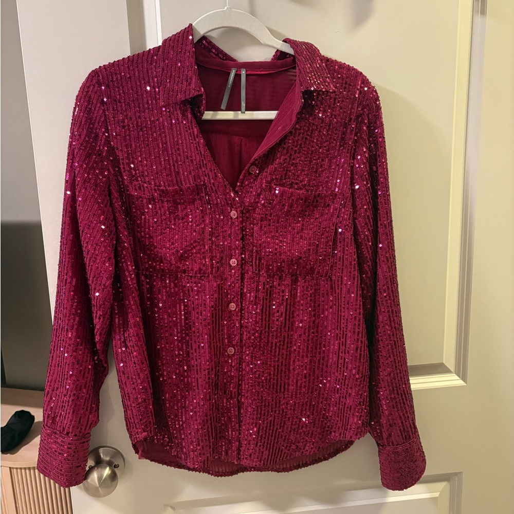 Sequin Embellished Burgundy Blouse
